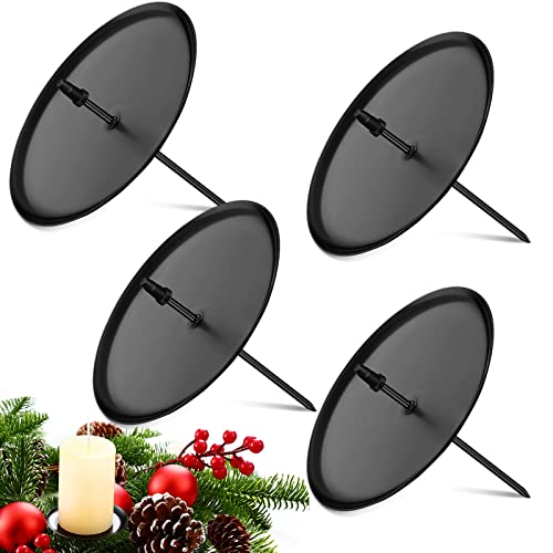 4 Bougeoirs de Couronnes de l'Avent Chandelier de Couronnes en Métal Noir Bougeoir de l'Avent de Noël pour DIY Guirlande Avent Décoration de Table de Noël...