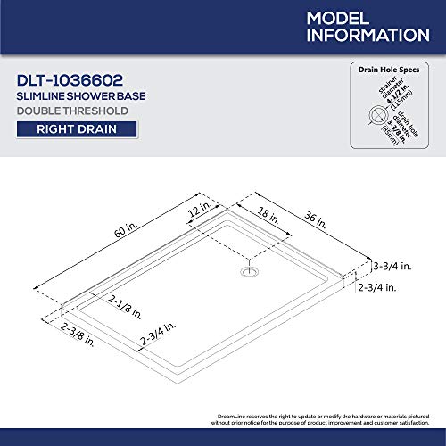 Dreamline Slimline 36 In. D X 60 In. W X 2 3/4 In. H Right Drain Double Threshold Shower Base In Biscuit, Dlt-1036602-22 #TOP1
