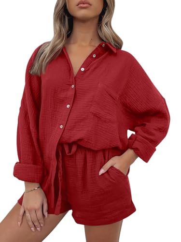 Image of AUTOMET 2 Piece Sets For Women Lounge Wear Matching Two Piece Outfit | Oversized Shirts And Shorts,Summer Outfits 2026,Vacation Beach Outfits,Travel Outfits,Maternity sets