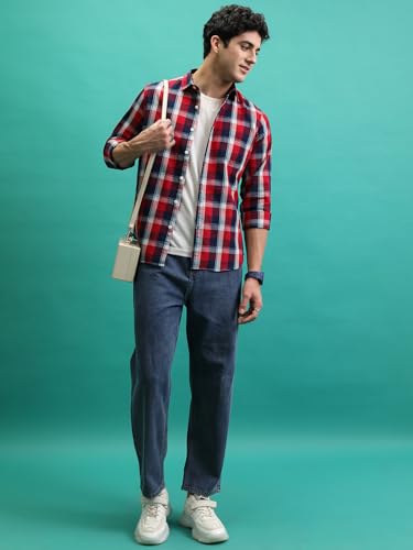 Image of Highlander Men's Slim Fit Checks Shirt |Full Sleeves | Spread Collar | Casual Shirt for Men