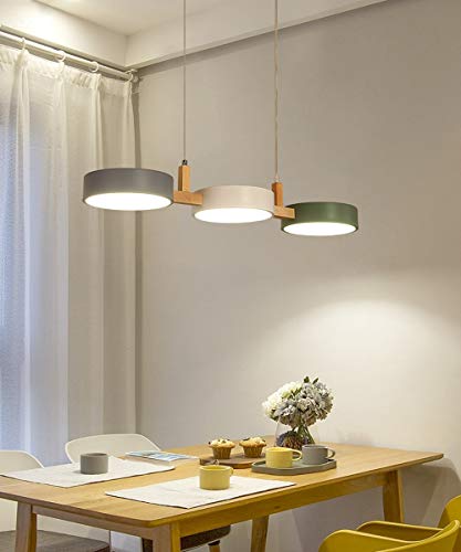 Lustre suspension luminaire bois LED lumière blanche chaude bureau salle à manger rectangle rond macaron métal design lampe suspendue moderne réglable pour salon étude cuisine îlot bar éclairage L77cm Cover