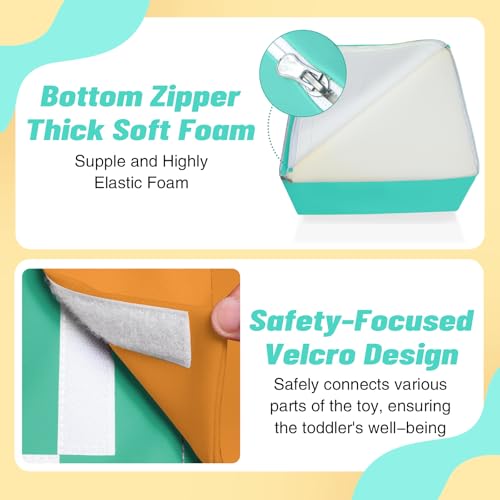 Image of TODIBY 6-Piece Soft PU Leather Toddlers Climbing Toys, Baby Foam Climbing Blocks for Toddlers 3, Indoor Climb and Crawl Activity Play Set, Foam Play Gym Climbing Structures (Orange and Green)