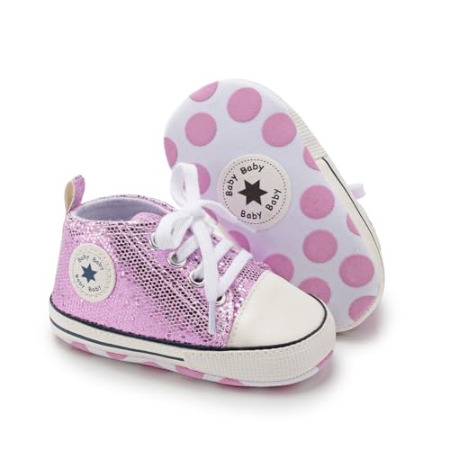 Image of KIDSUN Unisex Baby Boy Girl Canvas Sneaker Soft Sole Infant Lace up Newborn Ankle Toddler First Walkers Crib Shoes