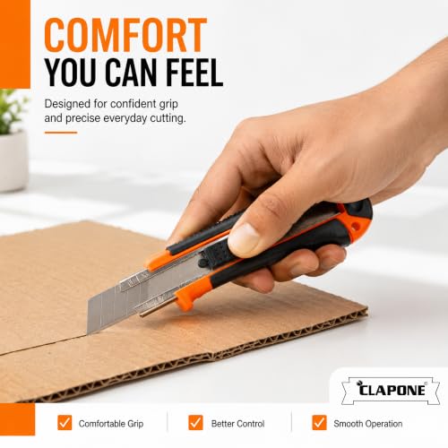 Image of 18mm Heavy Duty Utility Knife Cutter, Wide Blade Box Cutter with Auto-Lock Sliding Mechanism, Ergonomic Non-Slip Grip, Retractable Replacement Blade for Cutting Cardboard, (Multicolor, Pack Of 2)