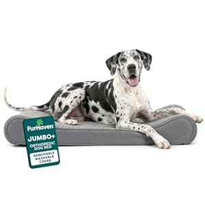 Furhaven Orthopedic Dog Bed for Large Dogs w/ Removable Washable Cover, For Dogs Up to 150 lbs – Ultra Plush Faux Fur & Suede Luxe Lounger Contour Mattress – Gray, Jumbo Plus/XXL
