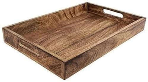 Image of Hamdan Large Serving Tray, Tray with Cutout Handles, Rectangle Butler Tray for Breakfast in Bed, Coffee Table Decor, Party (Natural Rec)