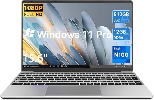 Gezoon D1520 15.6 inch Laptop, 12th Quad Core N100(Up to 3.4GHz),12GB LPDDR4 RAM 512GB SSD, 2K FHD IPS Laptops, 2.4G/5G WiFi, Webcam
