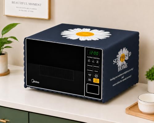 Image of Microwave Oven Cover - Waterproof & Dustproof Protective Cover for Kitchen, Heat Resistant Fabric, Universal Fit for Standard Microwave Ovens, Easy Clean Stylish Printed Design (Navy Blue)