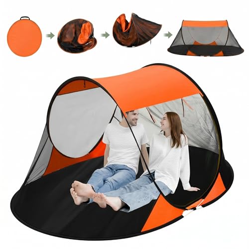 Image of Pop up Mosquito Tent for Camping, 86.6 x 59 x 45.3 Inch Bug Net Tent with Instant Automatic Setup, Lightweight Portable Screen Net Fits Most Camping Cot for Outdoor Hiking Travel(Orange)