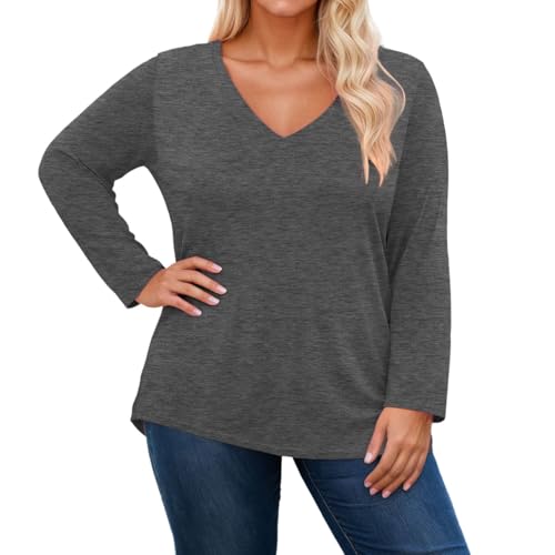 T-shirt grande taille col en v en tissu extensible doux qui ne serre pas