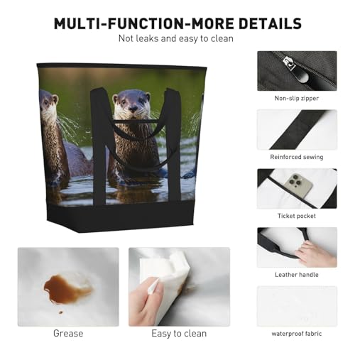 Animal Cute Brown Otters Print Tote Bag Adult Heavy Duty For Picnic Beach Camping Large Capacity Insulated Tote Bag4