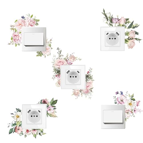 YJFY ® 5 pegatinas para interruptor de luz, pegatinas para interruptor de luz, pegatinas para interruptor de luz, pegatinas de pared para interruptores decorativos (pegatinas de flores rosas)