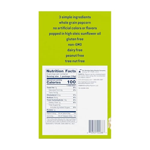 Image of SkinnyPop Popcorn, Original, Whole Grain, Dairy-Free Snack, 0.65oz Bags (6ct)