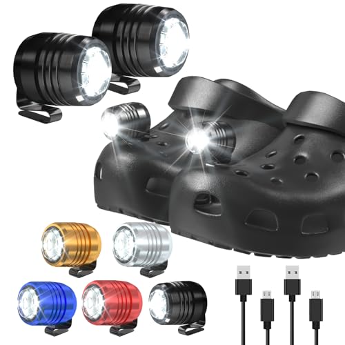 AUKSKY 2 Rechargeable Headlights Compatible with Clog Adjustable Light for Shoes Flashlights Accesories for Kids Adults Sandals Clip on Clog Headlamps Shoes Decorations