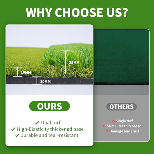 LotFun 5x4ft Dual-Turf Golf Mat with Embedded Ball Tray, Thicken Golf Hitting Mat, Practice Mat with 9 Golf Balls 9 Tee for Hitting, Driving, Chipping, Swing in Backyard, Garage or Basement - Image 6