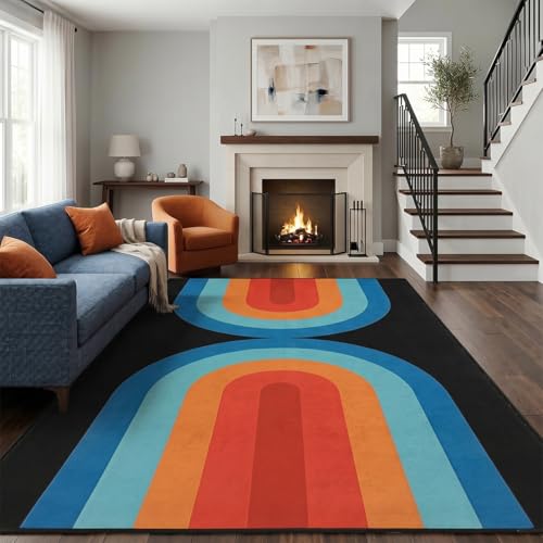 Tapete lavable azul 6x9 ultra fino suave Boho miniatura 1