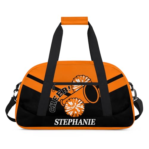 Kids Duffle Bag Personalized Gym Bag Overnight Bags, Ideal for Travel and Sports, Suitable for Men Women for Gym, Dance, Yoga, Durable Waterproof Sport Overnight Handbags Cheerleader Orange