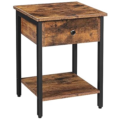 HOOBRO Nightstand, 2-Tier End Table, Industrial Side Table with Drawer and Storage Shelf, Wooden Accent Table with Metal… 41KrUh2I4CS. SS400