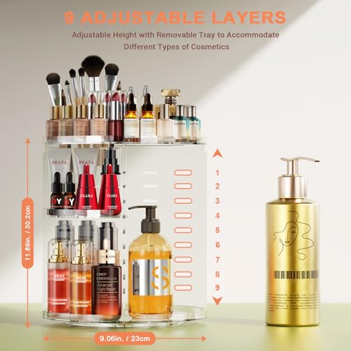 Auxmir Makeup Organiser, 9 Adjustable Layers Cosmetic Organiser with 360 Degree Rotating, Large Capacity Revolving Makeup Storage on Stand Spinning in Vanity Table, Bedroom, Bathroom - Image 4