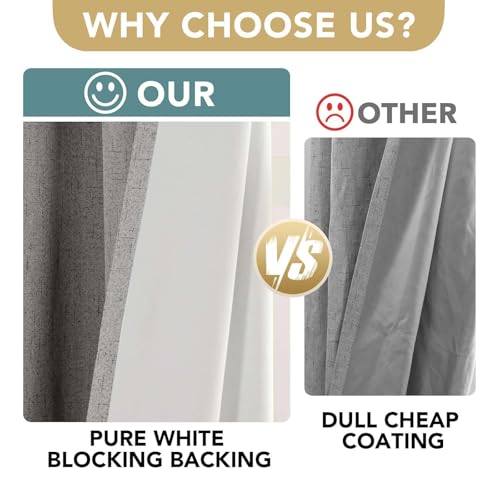 Image of H.VERSAILTEX Linen Curtains 100% Blackout Curtains for Bedroom 90 inch Long Full Light Blocking Nature Linen Blended Window Curtains for Living Room Nickel Grommet (2 Panels, Dove Gray)