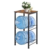 MOOACE Estante para jarra de agua de 5 galones, organizador de 2 niveles para botellas de agua con estantes de almacenamiento, estante dispensador de agua para oficina, cocina, sala de estar, marrón