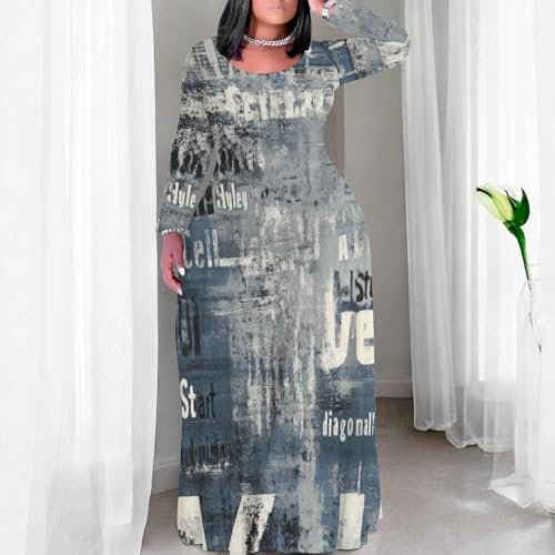 Image of PinkPatty Women's Plus Size Long Sleeve Maxi Dresses T Shirt Boho Sundress Fall Dress with Pockets