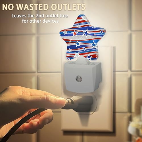 Image of America Flag Nights Lights Plug into Wall with Dusk to Dawn Sensor,Lamp for Bedroom Bathroom Hallway Nightlight for Women Girls