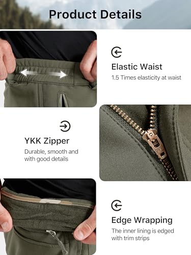 Image of FREE SOLDIER Men's Fleece Lined Outdoor Cargo Hiking Pants Water Repellent Softshell Snow Ski Pants with Zipper Pockets
