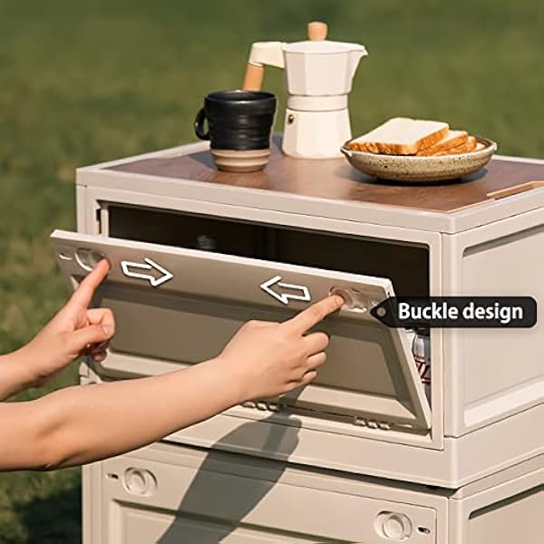 YCYUYK Opvouwbare opbergbak met houten deksel - grote capaciteit - opening aan de voor- en achterkant - stapelbare plastic opvouwbare opbergcontainers voor kofferbak, camping, picknick 【wit 40L】