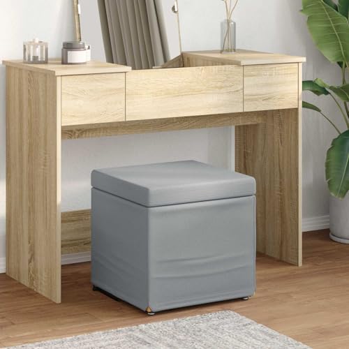 Tabouret gris clair en tissu et bois pressé compact 41x41cm - 2