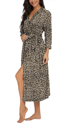 Image of VINTATRE Robes for Women Long Knit Bathrobe XS-4XL | 3 /4 Sleeve Bathrobes with Pockets, Stretchy and Lightweight Fabric, Inner Tie and Fixed Outer Belt, Mid Calf Length