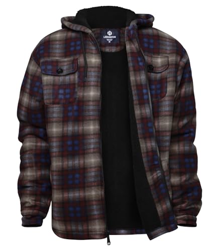 Image of LeeHanTon Mens Flannel Jackets Sherpa Lined Fleece Zip Up Winter Warm Workout Plaid Sweatshirt with Hood