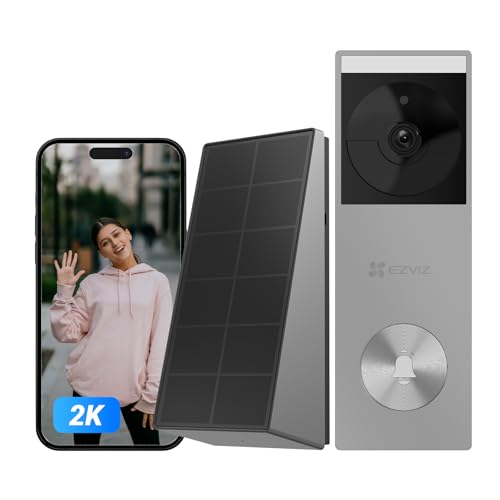 EZVIZ Timbre Inalámbrico con Cámara de Panel Solar,2K Video Doorbell Exterior Impermeable,Detección de Personas,Visión Nocturna en Color, Audio Bidireccional,8GB eMMC Incorporado,CP3 Pro