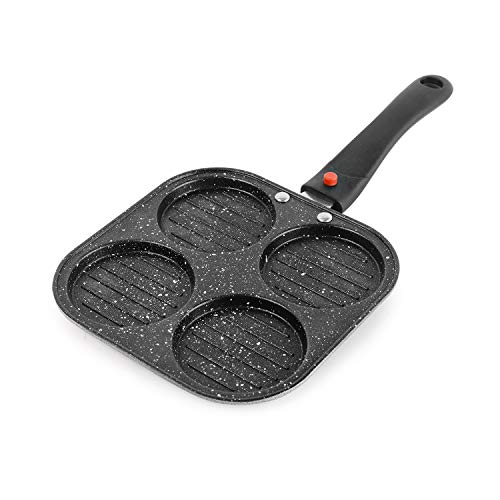 CELLO 4 Cavity Aluminium Nonstick Uttapam Appam Fry Pan Cake Maker, Black | Easy Press Removable Bakelite Handle, PFOA Free Gas Stove Compatible Mini 
