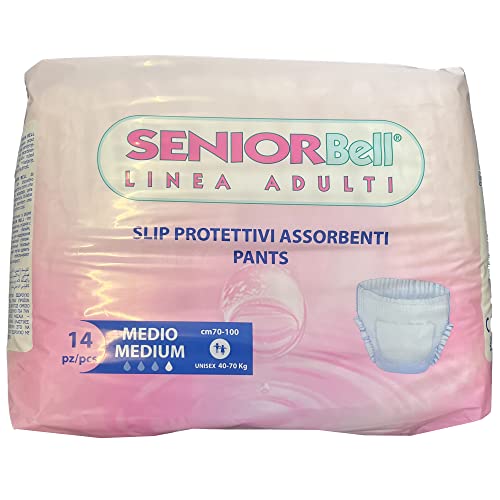 Windeln, saugfähig, für Erwachsene, Uni, Gr. Medium, Made in Italy, moderate Inkontinenz, Höschen für ältere Menschen, Schutzvorrichtungen, PullUp Pants nach der Geburt, 14 Stück, 3 Größen