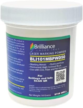 Brilliance Laser Inks 50 Grams Black Metal Marking Powder with Foam Brush | Permanent Durable High Contrast Laser Engraving Accessories for Fiber, YAG, and CO2 Laser Engraver BLI101MBPWD50