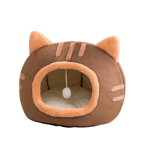 猫ベッド 猫ハウス ペット用寝袋 キャットハウス ドーム型 暖かい ふわふわ 折りたたみ式寝マット 犬猫兼用 室内用 寒さ対策 保温防寒 猫犬小動物用 室内用厚み 暖かい 洗える 冬寒さ対策 (M(40*40),ブラウン)