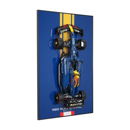 popbricks Wall Mount Display Board Compatible with Lego Technic Red Bull Race Car 42206 32x20 Space-Saving Frame for Car Model Collectors Easy Installation Board Only