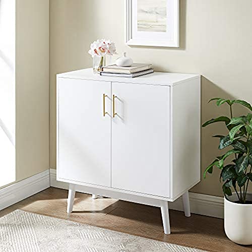 Walker Edison Mid Century Modern Kitchen Buffet Accent Entryway Bar Cabinet Storage Entry Table Living Room Dining Room, 30 Inch, White