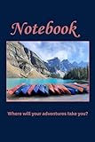 Journal: Blank lined notebook with canoes and mountain range...