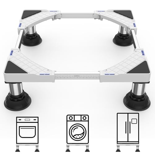 Facile da installare: Base per lavatrice viene fornito con istruzioni e strumenti di installazione corrispondenti, elenco dei prodotti semplice e chiaro e passaggi per essere installato da una sola persona. Il supporto per lavatrice è dotato di 4 robusti piedi di sollevamento per mantenere la macchina saldamente in posizione