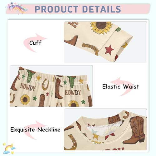 Pajama Sets Long Sleeve Cowboy Theme Pattern Design Soft Comfy Sleepwear 2 Piece PJS 3-8T4