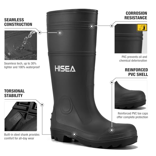 HISEA Men's Rain Boots PVC Rubber Boots with Steel Shank Waterproof Garden Fishing Outdoor Work Boots Durable Slip Resistant Mud Rainboots for Agriculture and Industrial Working2
