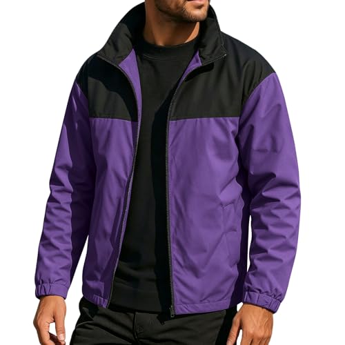 Chaqueta impermeable de hombre para correr y senderismo con diseño bloqueado de color
