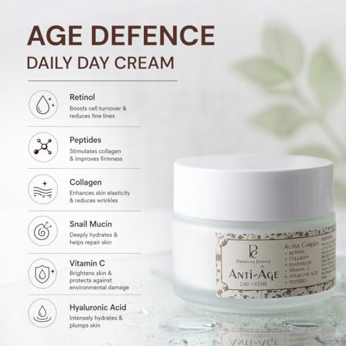 Image of Premoura Anti Aging Day Cream with Retinol 0.2% and Hyaluronic Acid 100g | Strengthens Skin Barrier, Boosts Hydration | Vitamin C Cream For Women and Men |Collagen, and Peptides