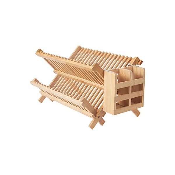 NOVAYEAH Bamboo Dish Drying Rack-2 Tier, Collapsible Small Dish Rack with Utensil Holder, Wooden Drying Rack for Kitchen Counter, Apartment Essentials Kitchen Plate Holder, Kitchen Organization NOVAYEAH Bamboo Dish Drying Rack-2 Tier, Collapsible Small Dish Rack with Utensil Holder, Wooden Drying Rack for Kitchen Counter, Apartment Essentials Kitchen Plate Holder, Kitchen Organization