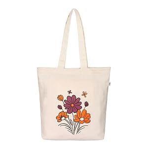 EDIZ Tote Bags for Women with Zip, College Bag for Girls, Pure Cotton Tote Bag for Shopping, Travel & Beach