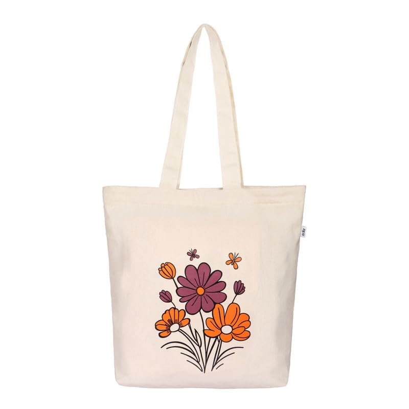 EDIZ-Tote-Bags-for-Women-with-Zip-College-Bag-for-Girls-Pure-Cotton-Tote-Bag-for-Shopping-Travel-Beach