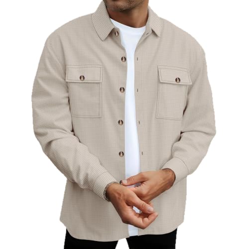 Image of Cromoncent Mens and Boys Flannel Shirt Jacket Casual Button Down Shacket | Long Sleeve Thick Shirt Jacket, Casual ,Multi Pockets, Shacket,Plaid Heavyweight Jacket Shirt,fall winter jacket clothes