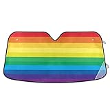 Car Windshield Sunshade Striped Multicolored Rainbow Pattern, Blocks Sun Visor Protector Foldable Sun Shield Keep Your Vehicle Cool, Fits Windshields of Most Sizes